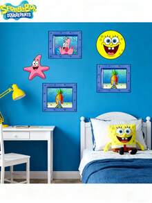 SpongeBob SquarePants 1pc SpongeBob Themed Waterproof Wall Decal, Suitable For Walls, Rooms, Bathrooms, And Ideal For Party Decoration To Create The Best Holiday Party Atmosphere, Perfect For Gathering With Friends And Home Decor. - Multicolor - View 11