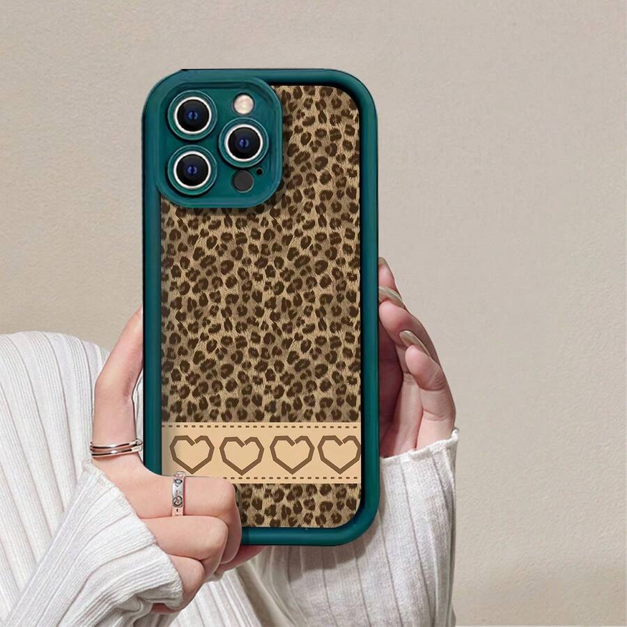 Funda protectora de teléfono con Animal Print Leopardo Corazones Decorativos Elegante regalo de moda minimalista interesante para hombres y mujeres, adecuado para iPh 16/15/15Pro/15ProMax/14/13/12/11/XsMAX, iP 17,  Max Series,A14/A15/S23 Ultra/A50/A12/A32/A52/A72/A51/A21S/A13/A14/S22 Ultra/S23/A33/A53/S20 FE,Protección completa contra caídas, resistencia a impactos y prevención de rayaduras,diseño creativo y de moda para hombres y mujeres - Verde oscuro - Ver 1