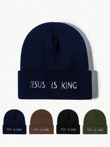 1pc Embroidered "King" Adjustable Knit Beanie Hat, Casual Sun Protection Hat Suitable For Spring, Autumn, Travel, Beach, Unisex Y2K Style Cap Men Winter Head - Knitted Hat - View 9