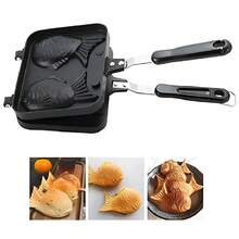 Máquina para Hacer Pasteles en Forma de Antiadherente Taiyaki, Molde Doble para Hornear Gofres con Mango Antiescaldado y Soporte Fijo para Postres Perfectos - Negro - Ver 1