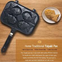 Máquina para Hacer Pasteles en Forma de Antiadherente Taiyaki, Molde Doble para Hornear Gofres con Mango Antiescaldado y Soporte Fijo para Postres Perfectos - Negro - Ver 5