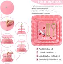5 Piezas Soportes para Pastelitos,Torre para Cupcakes de 3 Niveles y Bandeja para Galletas,Juego de Decoración para Mesas de Postres para Bodas,Fiestas de Té,Cumpleaños y Baby Showers - Rosa - Ver 5