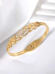 1件休闲不锈钢手链，个性化叶形闪亮水钻饰品，适合女性日常通勤、度假及其他场合佩戴 - 樹葉 - 查看 3