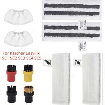 适用于凯驰 Easyfix SC1 SC2 SC3 SC4 蒸汽清洁器的配件套装，包括超细纤维地板布、手持喷嘴盖、研磨布、圆刷、拖把布、圆刷、手动喷嘴盖等 EasyFix 蒸汽清洁器替换零件。