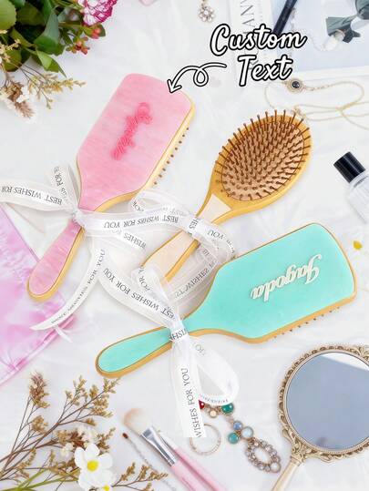 Customized Acrylic & Bamboo Hair Brush, Can Be Engraved With Your Name. Personalized Portable Styling Comb, Fine-Tooth Comb, Wide-Tooth Comb, Cushion Brush, Bridesmaid Hair Brush, Various Acrylic Colors Available. Suitable As Christmas Gift, Valentine's Day Gift, DIY Customized Birthday Gift, Anniversary Gift, Couple Gift, Mother's Day Gift, Wedding Gift, Bridesmaid Gift, Party Gift, New Year Gift