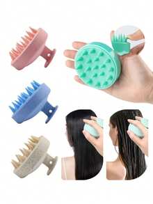 1个硅胶头皮按摩刷，洗发刷，沐浴刷，护发工具 - 米色 - 查看 1