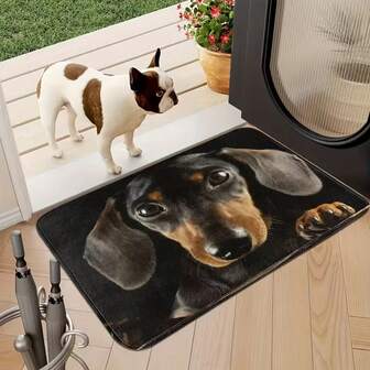 1 Pc Black Dachshund Animal Print Decorative Doormat, Comfortable And Soft Faux Cashmere Absorbent Mat, Machine Washable Indoor Doormat, Cute Dog Design For Home Decor, Kitchen Floor Mat, Fun Home Decor Adds, Polyester Material, Pet-Themed Mat, Seasonal Shopper