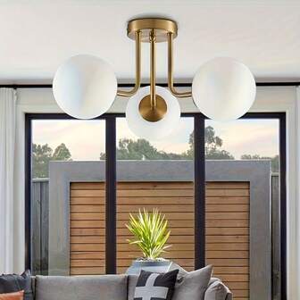 1pc Modern Plastic Recessed Ceiling Light, 3-Head Design, Semi-Flush Mount, Suitable For Living Room, Dining Room, Hallway, Bedroom, Attic, Bar And Kitchen Island, Indoor Decorative Lighting Fixture