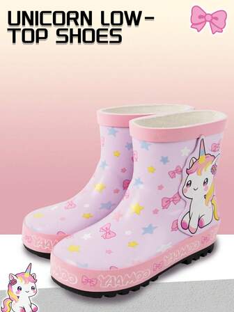 Botas de lluvia para niños con estampado de poni arcoíris - Zapatos de goma impermeables para todo el año para niñas, adecuados para actividades al aire zapatos de agua impermeables