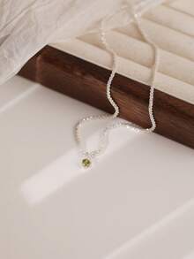 Nooxian 1件橄榄绿锆石吊坠项链，闪亮锁骨链饰品，女士款 - 銀色 - 查看 7