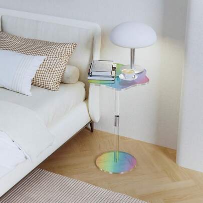 彩色亚克力边桌，小型亚克力桌，现代花朵造型饮料桌，适合小空间，坚固易组装，适用于客厅、阳台、花园、办公室、庭院等场所。