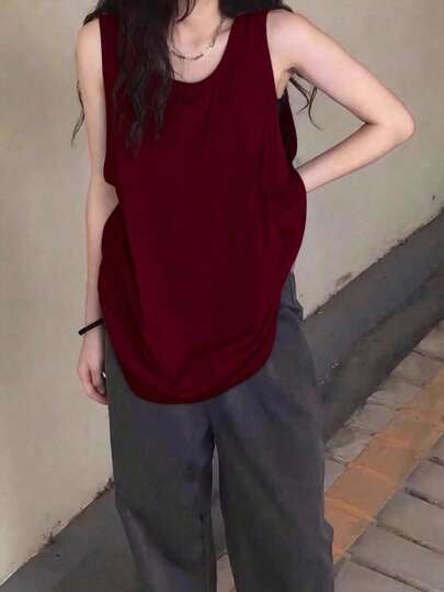 白色宽松运动背心，女士夏季休闲款