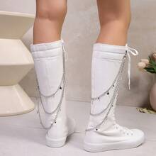love ycodo Women's Fashionable Over-The-Knee Boots, New Style High Shaft Boots For Girls/Students, With Side Zipper And Decorative Chain - White - View 2
