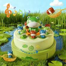 1 Set, Aproximadamente 18.5cm de diámetro, Material de plástico, Disco de lanzamiento de rana musical eléctrica, Estilo de dibujos animados, Color principal verde, Plato giratorio redondo, 6 ranitas pequeñas de colores + 2 redes de captura + caja de almacenamiento, 3 ajustes de velocidad, Saltar y cantar, Juego interactivo para padres e hijos, Mejorar la coordinación mano-ojo y la concentración, Juguete educativo para niños de 3+, Regalo interactivo para cumpleaños/Día del Niño/Halloween/Navidad/Fiesta familiar - Multicolor - Ver 4