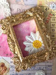 1pc Vintage Gold Tone European Style Embossed Resin Small Photo Frame, Blank Frame, Floral Decor, Scrapbooking, Photography Prop