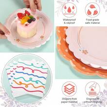 144 Pcs 48 Guests Floral Tea Party Plates And Napkins Party Supplies Vintage Scalloped Floral Paper Plates Napkins Disposable Tableware For Birthday Bridal Baby Shower Wedding Decorations - Tiệc mùa hè - Xem 5