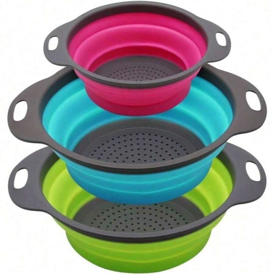 Collapsible Silicone Colander (Green) - Easy Storage, Ideal For Draining Pasta, Veggies & Fruits, Also Works As A Fruit/Berry Bowl, Must-Have For Campers - màu xanh lá - Xem 1