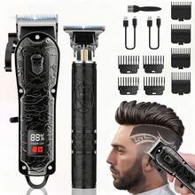 BLUTOOL 4/2pcs Sets Of Men'S Grooming Hair Trimmer And Shaving Kits, Hair Trimmer With LCD Display, USB Rechargeable, Guide Comb, Trimmer, And Shaver, Comes With Cleaning Brush,A Must-Have For Home, Travel, And Car Use. A Perfect Gift For Husbands - Black-204 - View 2
