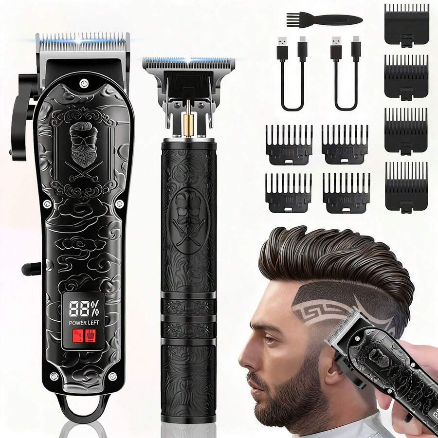 BLUTOOL 4/2pcs Sets Of Men'S Grooming Hair Trimmer And Shaving Kits, Hair Trimmer With LCD Display, USB Rechargeable, Guide Comb, Trimmer, And Shaver, Comes With Cleaning Brush,A Must-Have For Home, Travel, And Car Use. A Perfect Gift For Husbands