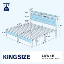 Bed Frame  With Charging Station, LED Bed With Upholstered Storage Headboard, Metal Platform Bed With Under Bed Storage, No Box Spring Needed, Noise Free, Easy Assembly, Black - Xem 9