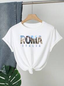Casual Versatile Solid Color Round Neck Short Sleeve T-Shirt - White - View 1