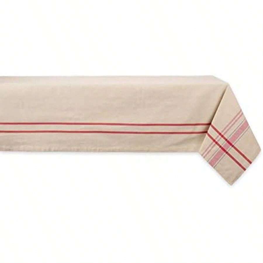 DII 100% algodón, Lavable a máquina, Mantel Individual a Rayas francesas para cenas, Verano y picnics Aire Libre, Nautical Blue Stripes, Tablecloth - 60 x 84, 1(213 x 152 cm (Rectangular) Rojo) - Multicolor - Ver 1