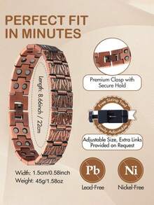 复古时尚磁性手链，宽排木纹可拆卸男士手链，节日礼物，礼盒包装，附赠调节工具 - 銅色 - 查看 3