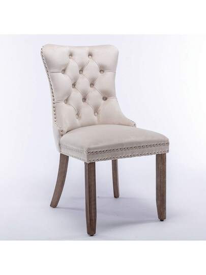 Moderne Dining Chairs, Premium Plush Solid Wood, Contemporary Fluwelen Upholstered Chairs Studded Head Set Of 2, Beige, Black, Grijs Available. view 6