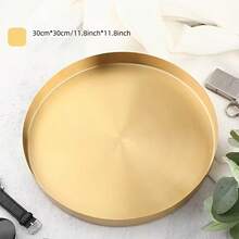 1 件不锈钢圆形收纳托盘，轻奢金属托盘，圆形化妆品和珠宝收纳盒，桌面收纳托盘，水杯托盘，茶盘，水果盘，北欧风格轻奢珠宝托盘，桌面收纳盒，拉丝高边圆形托盘，用于存放化妆品、珠宝、钥匙和杂物。 - 金色 - 查看 11