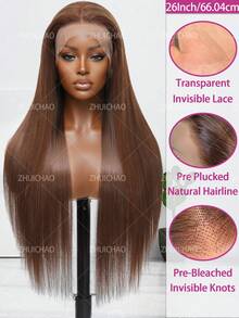 28 Inch Black Straight Blended Human Hair Bobo Wig, 13x6 High Definition Transparent Lace Front Wig, 200% Density, Pre-Plucked Hairline, Pre-Bleached Knots, 4x4 Lace Front Wig - S4 - View 3