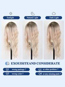 26英寸大卷波浪假发，混合纤维，全头卷波浪假发，女士长款蓬松波浪假发带刘海，渐变金色波浪假发，180%密度，中分自然发型，适合日常佩戴和角色扮演 - S4/613 - 查看 8