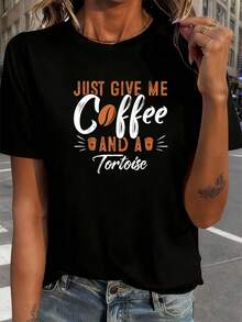 Gib mir einfach Kaffee und ein Schildkröten-T-Shirt Schildkröten-T-Shirt Damen T-Shirt Grafik-T-Shirts Crop Tops Outfits Tops T-Shirt - Schwarz - Übersicht 8