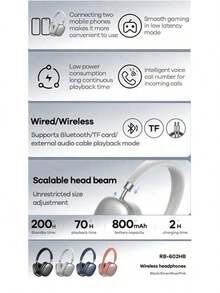 Auriculares RB-602HB: Llamadas de alta definición, botones multifunción, diseño ligero, ajuste cómodo, bajo consumo de energía. - Estrella negra - Ver 8