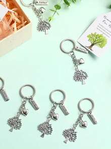 30pcs/15pcs Tree Of Life Keychain Set, Contains 5pcs Thank You Tree With Heart Pendant Keychain, 5pcs Thank You Cards And 5pcs Organza Bags, Family Party Gift, Silver Keychain Engraved With A Tree, Symbolizing The Strength And Uniqueness Of Growth, Suitable For Family Reunion Souvenirs, Bridal Showers, Birthday Parties, Wedding Party Teams, Bag Accessories, Car Keychains - Multicolor - View 10