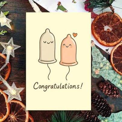 1pc Sarcastic Condom Humor Card With Envelope - Cute Condom Art, Perfect For Adult BFFs, Ideal For Playful Raunchy Celebrations, Condom Humor Card|Adult Humor Stationery|Paper Greeting Card, Edgy Congrats Item