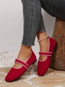 1 Par de Mocassins Lisos Femininos de Moda Casual e Confortáveis, Bico Fino, Antiderrapante, Camurça, Slip-On, para Uso Diário e Outdoor, Plus Size - Vermelho - Visão 5