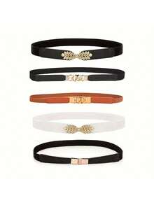 5pcs/Set Women's Vintage Elastic Cinch Waist Belt - Leaf Buckle Elastic Waist Belt, Hollow Design, Suitable For Dresses And Coats, Hand Wash - Fit For Casual, Beach, Party, Wedding And More Occasions - Multicolor - View 1