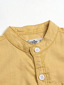 男童夏季纯棉梭织柔软休闲简约圆领口袋短袖衬衫 - 薑色 - 查看 4