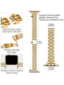 Huastonband 金色不锈钢表带 + 屏幕保护膜表壳，兼容 41mm、40mm、38mm、45mm、44mm 和 42mm 表盘尺寸的 Series 11、10、9、8、7、6、5、4、3、2、1、SE 和 SE2，奢华金色配件，纤薄女士表带和表壳 - 金色 - 查看 9