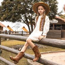 1 Pair Girls Cowboy Boots Cowgirl Western Boot For Kids Rhinestone Sparkly Toddler Dress Boots Ponited Toe Mid Calf Birthday Party For Little Big Kid - 棕色 - 查看 6