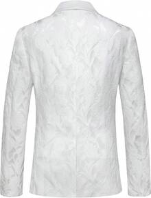 Conjunto de esmoquin de 3 piezas con estampado floral jacquard para hombres, traje de boda y fiesta formal, que incluye chaleco, pantalones y corbata de moño, JDWK - Negro - Ver 3