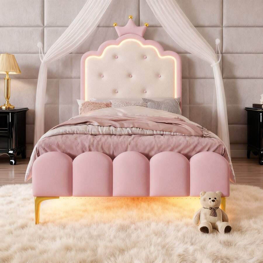 Kids Bed Frames, Headboards & Footboards - Pink + PU + 90cm*200cm - View 1