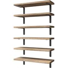 Wood Floating Shelves Set Of 6 Shelves For Wall Decor Farmhouse Shelf For Bedroom Bathroom Storage Shelves Book Shelves For Living Room - Rustic Brown - 165英寸 - 查看 2