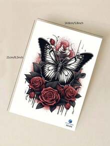 1pc Red Rose & Butterfly Flower Sexy Pattern Body Temporary Tattoo Sticker For Shoulder, Chest & Back - Nhiều màu - Xem 7