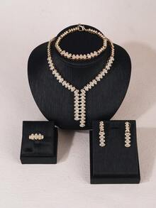 5 件优雅女士 14K 镀金首饰套装雪花花朵水滴水钻简约可爱项链手链戒指耳环珠宝母亲节礼物带礼盒情人节、妈妈、母亲、母亲节、礼物