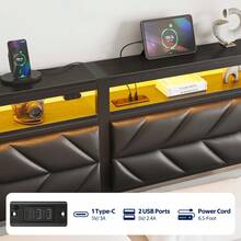 Bed Frame  With Charging Station, LED Bed With Upholstered Storage Headboard, Metal Platform Bed With Under Bed Storage, No Box Spring Needed, Noise Free, Easy Assembly, Black - Xem 2