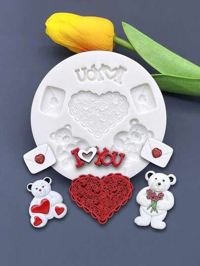 1 pieza Molde de silicona para el Día de San Valentín - Corazón, Oso, Magdalena, Chocolate, Fondant, Decoración de pasteles - Antiadherente, Fácil desmoldado, Para bodas, aniversarios, hornear para San Valentín - Herramienta romántica para decorar la cocina y fiestas, Elaboración de dulces románticos, Diseño con forma de corazón, Molde antiadherente para hornear, Molde de silicona para hornear, Hornear y pastelería