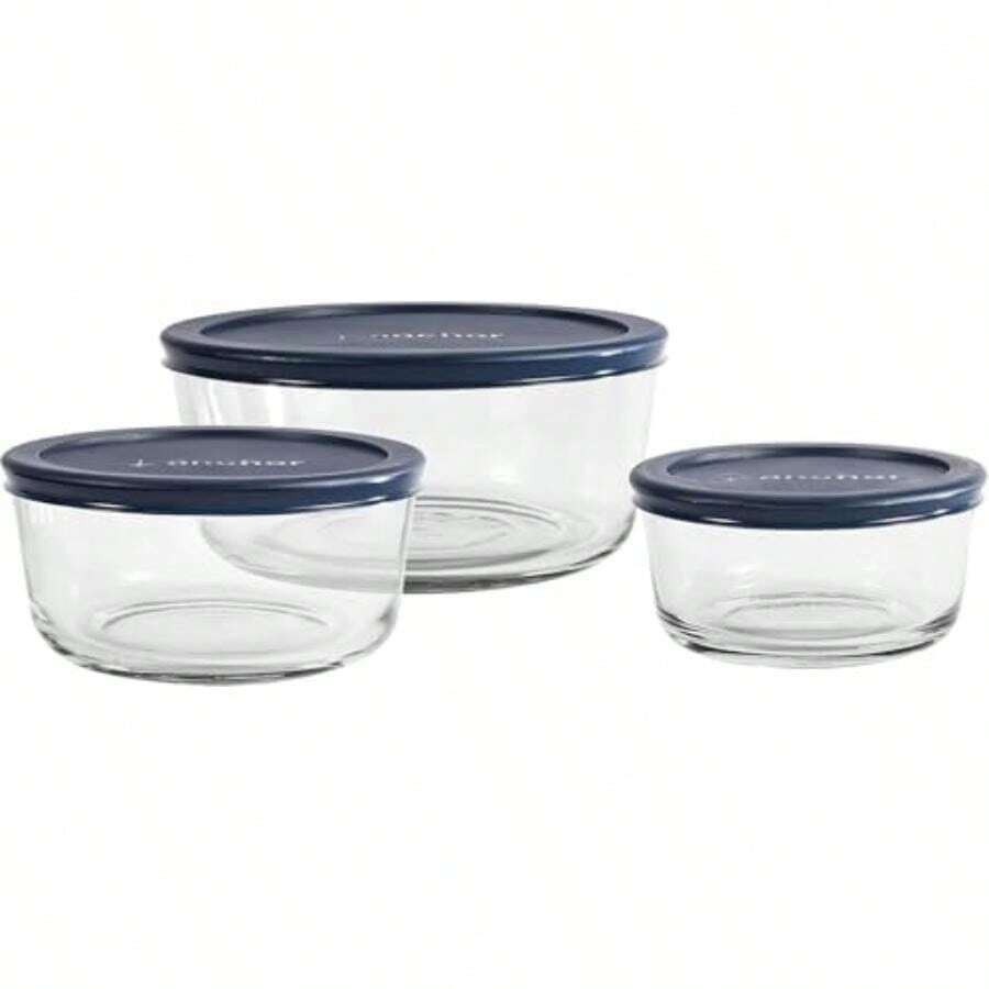 Anchor Hocking Recipientes clásicos de vidrio para almacenamiento de alimentos con tapas, rojo, juego de 6 piezas, número de modelo:(Azul) - Multicolor - Ver 1