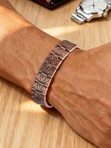 复古时尚磁性手链，宽排木纹可拆卸男士手链，节日礼物，礼盒包装，附赠调节工具 - 銅色 - 查看 2