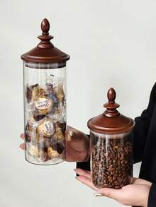 1pc Minimalist High-End Practical Wooden Bowl Lid Sealed Jar, Grains & Cereals Storage Canister, Snacks, Tea, Coffee Food Container, Portable Divider Bottle - Multicolor - View 2
